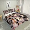 Parure de lit personnalisée à fleurs violettes, ensemble de housse, taie d'oreiller, drap, couettes, fleurs roses, impression 3D