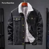 Streetwear Men Winter Thick warm Wool Velvet Liner Denim Jackets man Simple Solid Casual motorcycle Jeans Outerwear Coat 211217