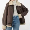 LY VAREY LIN Autumn Winter Women Fashion Lapel Long Sleeve Coat Loose Fit Brown Thick Warm Jacket 210526