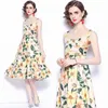 Fashion Yellow Sasanqua Chiffon Fabric For Woman Summer Spaghetti Strap Backless A-Line Dress 210529