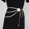 Gürtel Frauen Elegante Perlen Kette Gürtel Frühling Sommer 2022 Designer Mode Schwarz Weiß Floral Schnalle Bund Cinturon Mujer 102 cm