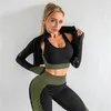 3PCS Nahtlose Enge Frauen Yoga Outfits Sport Fitness Women039s Trainingsanzug Langarm Übung Kleidung Laufen Gym Anzüge Workout5082758