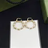 Nieuwste Designer Parel Cirkel Oorbellen Charm Vrouwen Dubbele Letter Eardrop Meisje Hanger Studs Voor Party Date Gift