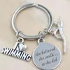 10PCS New Arrival Stainless Steel Key Ring Sport I Love Swimming Keychain Keyring Swimmers Gifts for Men Women Jewelry