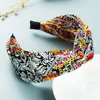 Elegant Flower Print Headband for Woman Vintage Center Bowknot Twisted Wide-brimmed Hairband Girls Wasing Face Bezels