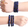 Beaded, Strands Natural Blue Lapis Tiger Eye Stone Beads Bracelets Yoga For Jewelry Making Men Women Elastic Rope Needlework