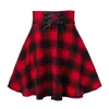 Gothic Skirt Women Spring Summer Streetwear High Waisted Lace-up Short Green Plaid Wool Skirts Mini Tutu Femme Punk Clubwear 210604