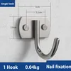 Towel Racks Nail Fixing 304 Stainless Steel Clothes Hook Kitchen Bathroom Rack