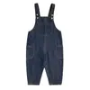 Autumn boys casual solid color denim overalls 1-6 years children cotton soft all-match bib pants 210708