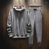 Dress Men Sportswear Set Fleece Hoodie Garnitur Zwykły Kolor Mężczyzna Chandal Hombre Wiosna Jesień Zima Z Kapturem + Spodnie Set1