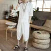 New Men's Thin Linen Suit Summer Chinese Style Loose Large Size Cotton and Linen 2 Pieces/set of Short-sleeved Pants Men's Sets G1222