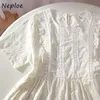 Neploe Japanische Süße Kleine Blume Stickerei Vestidos Mujer Oansatz Kurzarm Nette Robe Weibliche Spitze Plissee Chic Frau Kleid Y0823