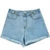 Vintage taille haute bleu jambe large femme jean shorts femmes denim classique décontracté été dames jeans pour femmes 210724