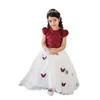 New Princess Dress A Line Flower Girl Dresses For Wedding Party Gowns Ankle-Length Jewel Sleeveless Bow Lace Appliques First Communion Dress