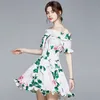 Summer Off Ramię Party Dresses Damska Czarowna Rose Flower Print Ruffles Elastyczna Talia Krótka Sukienka Vestidos 210529