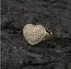 14K Złoto Diament Miłość Kształt Serca Pierścionki Iced Out Bling Mężczyźni Kobiety Cyrkonia Hip Hop Biżuteria Luksusowe Deisnger Ring Gifts