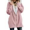 Damskie Kurtki Kobiet Solidna Oversized Zip Down Z Kapturem Fluffy Coat Cardigans Outwear z Kieszonkowym Feminina Blusas Mujer de Moda Koszulka Femme