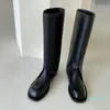 Designerskie buty Faux długa kobieta krowi kolanowe płaskie buty buty śladowe wsuwają się na codzienne czarne czarne nowoczesne