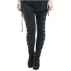 Pantalones de mujer capris y2k mujeres góticas punk de moda lateral de moda para leggings negros flacos de cintura alta delgada