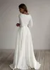 Crepe Modest Wedding Dresses Long Sleeves Pockest Sweep Train Simple Elegant Informal Boho country Bridal Gowns Sleeved