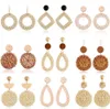 Handmade Geometric Statement Woven Bohemian Dangle Earrings Tassel Ear Studs for Women Girls Rattan Earrings Lightweight Acrylic Jewelry