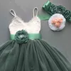 Vintage Mädchen Spitzenkleid für Kinder Salbeigrün Kinder Weihnachten Kleinkind Prinzessin Party Kleid mit Blumenschärpen 210529