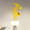 Adesivos de parede Padrão de flores DIY Espelho Adesivo Acrílico Decalque de Cristal para Home Sala de Casa de Banho Quarto (Golden)
