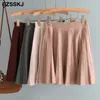 Sonbahar Kış Kısa Kadınlar Mini Sweater Pileli Aline Güneş Etek Highwaist 210311