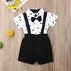 Zestawy odzieżowe Dziecko Ubrania Dla Dzieci Chłopiec Wedding Christening Formalne Party Bow Tie Romper Topy + Kombinezony Spodenki Garnitur Outfit Tuxedo