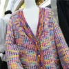 NOVO Design Design Autumn-decote em V para Mulher Longo de Manga Longa Gradiente de Arco-Íris de Múltiplas Colorções de Tassel Multi-Color Tassel Cardigan Coat