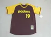 새로운 #19 Tony Gwynn Stitch P/O Retro Brown Jersey New XS-5XL 6XL 스티치 야구 유니폼 레트로