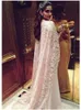 abulous Lace Stretch Satin High Collar Saudi Arabia Style Evening Dresses with Long Wrap Champagne Prom Gowns vestidos