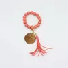 Wood beaded bracelet keychain blank disc tassel key ring pendant pure multicolor optional DD533