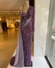 Purple Sequined Mermaid Evening Dresses Beads Halter One Shoulder Long Sleeves Prom Dress With Wrap Formal Party Gowns Custom Made Robe de mariée