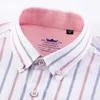 Heren Casual 100% katoen Oxford Gestreept Shirt Enkele Patch Pocket Lange Mouwen Standaard-Fit Comfortabele Dikke Button-down Shirts 210721