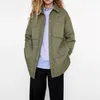 Inverno moda arrivo colletto rovesciato camicia a maniche lunghe cappotti nero verde donna parka con tasche mujer giacche solide 210819