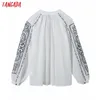 Tangada Women Embroidery Cotton Tassel Kimono Jacket Loose Long Sleeves Ladies Vintage Coat 6H46 210609