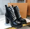 Iconic Look ! Branded Women Patent Canvas Star Trail Ankle Boot Designer Lady Black Leather Trim Zipper Rubber Sole Boots size 35-42