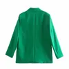 Traf za grön blazer kvinnor dubbelbröst kvinna vår lång jacka kontor kvinnlig kostym elegant ärm s 211006