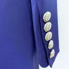 High Street Est Designer Blazer Women's Metal Lion Knappar Dubbelbröst Shawl Collar Long Jacket Navy Blue 211122