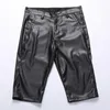 Männer Shorts Sommer Herren Casual Trend Stretch Leder Lose Mann Punk Hip Hop Streetwear Fünf-Punkte-Hosen Männlich dünn Schwarz Sechs