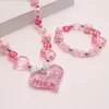 Collana con ciondolo a forma di cuore d'amore per San Valentino, braccialetti per neonate, braccialetti con perline, set di gioielli elastici, regalo per bambini