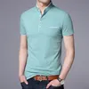 Modemärke polo skjorta män sommar mandarin krage smal passform fast färg knapp andas polos casual män kläder 210308