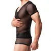 MENS MESH T-shirt Gymträning Sheer Top Clubwear Sexiga transparenta män Underkläder Set Boxers Shorts See Through Sexy Men Clothes253s