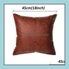 Bedding Supplies Textiles & Garden Pu Leather Square 18X18 Inch Soft Sofa Cushion Er Pure Color Zipper Pillow Case Home Decoration Pillowcas