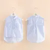 Yaz Tasarım 2-10 Yıl Doğum Günü Hediyesi Tatlı Sevimli Bluz Standı Yaka Kolsuz Bebek Çocuk Kız Çizgili Gömlek 210529