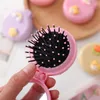 Filles Portable Mini Peigne De Massage Pliant Airbag Rond Voyage Brosse À Cheveux Avec Miroir Mignon Anti-statique Rainbow Peigne