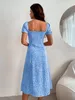Allover Print Split dij Shirred A-line jurk zij