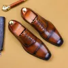 Italien Vintage robe formelle affaires bureau chaussures de mariage pour hommes processus de cire à lacets hommes Oxford chaussures sociales formelles A31
