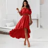 Summer Elegant Ruffled Backless Dress Set Women Fashion Puff Sleeve Axevless Elastic Two Pieces Ladies Maxi Dresses Robe Femme 220221